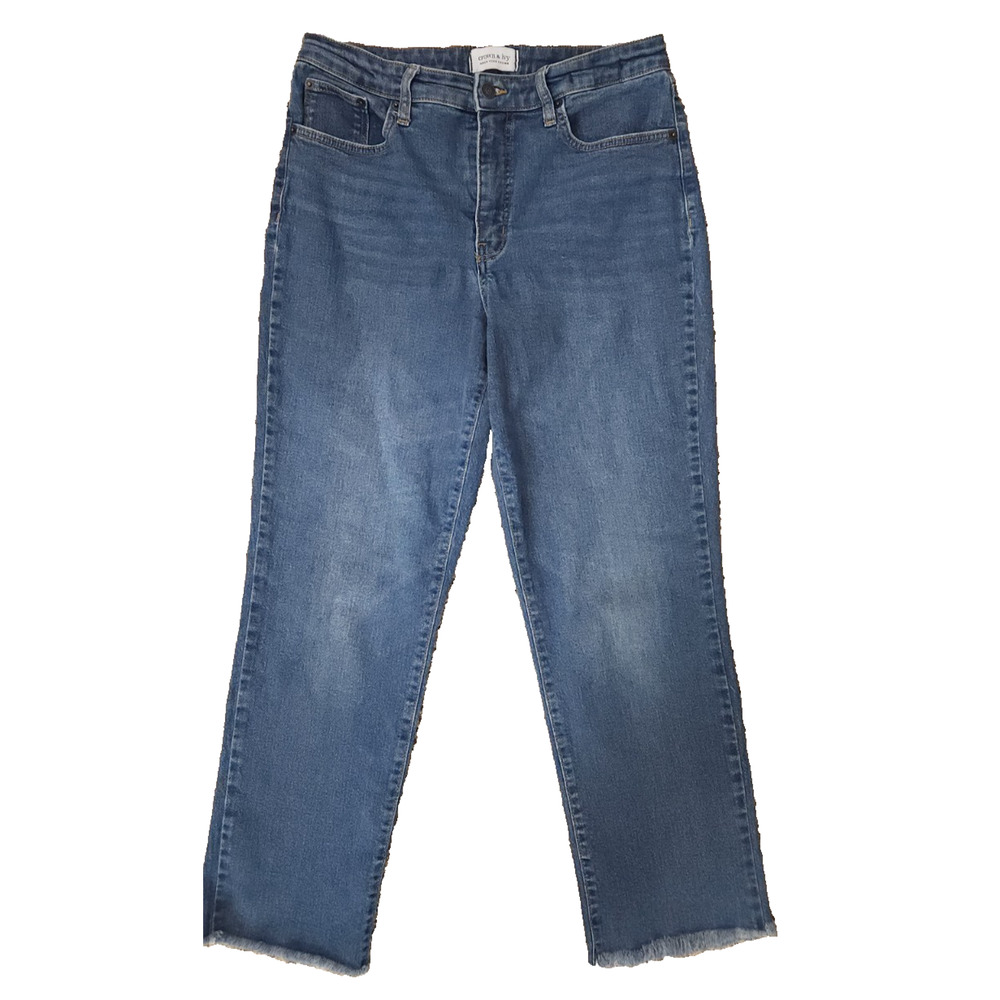 Crown & Ivy Jeans Sz 10 Frayed Cut Off Edge Crop High Rise - Picture 3 of 12